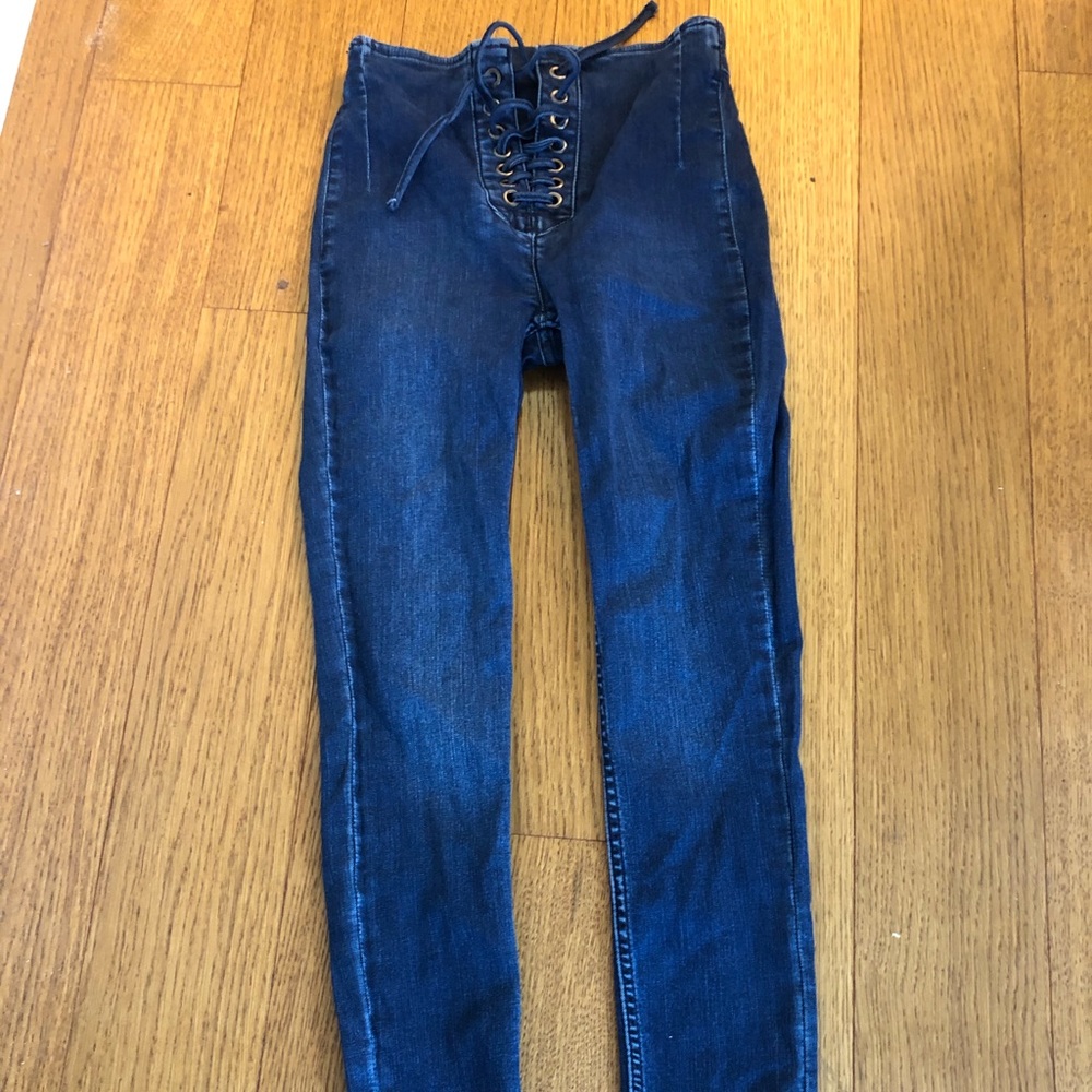 Free people CRVY high-rise lace-up skinny jeans